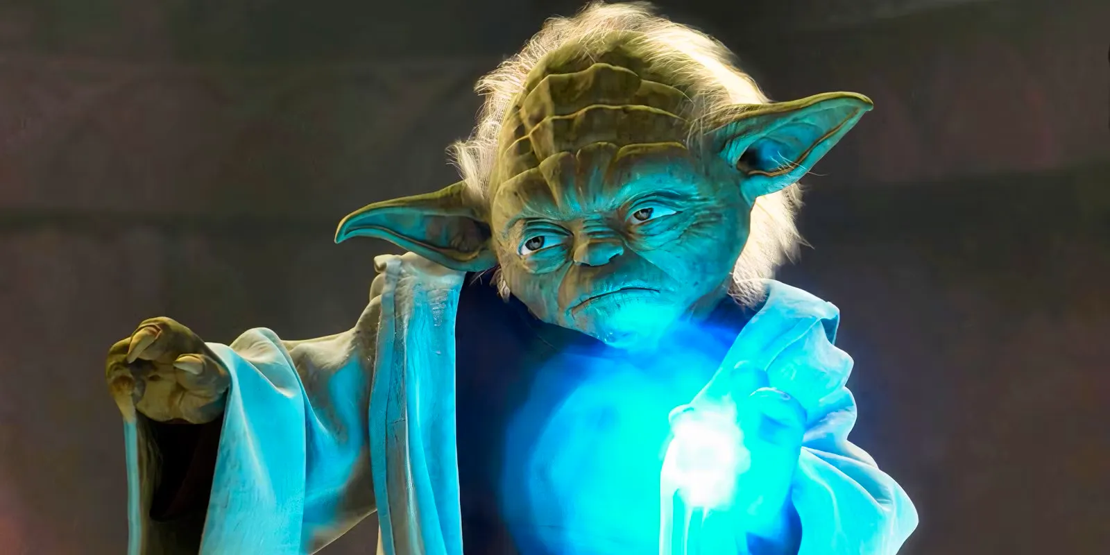 Yoda absorbing a ball of blue force energy in Star Wars Attack of the Clones Image