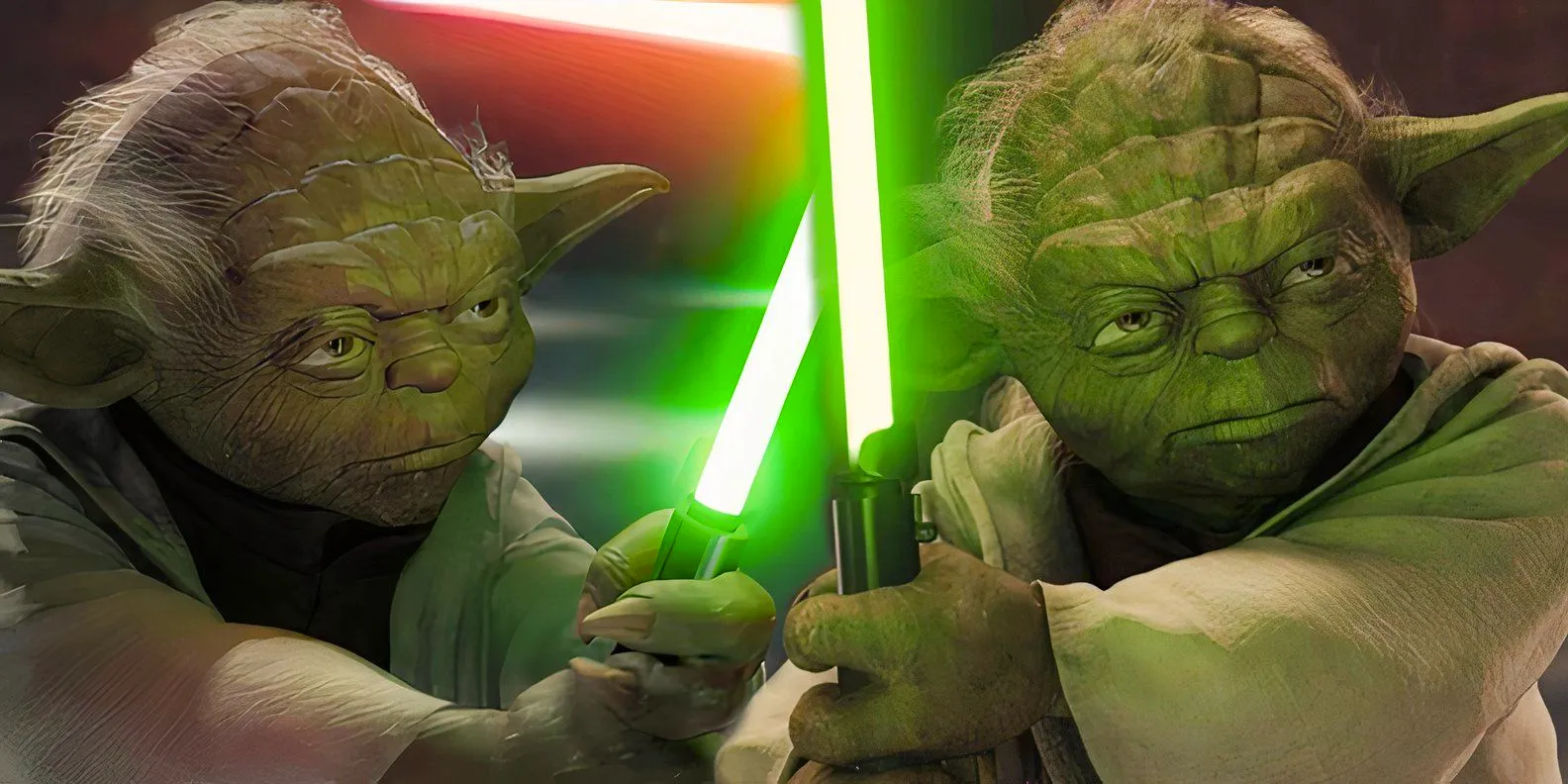 Yoda brandishing his lightsaber in Star Wars: Episode III - Revenge of the Sith and in Star Wars: Episode II - Attack of the Clones Image