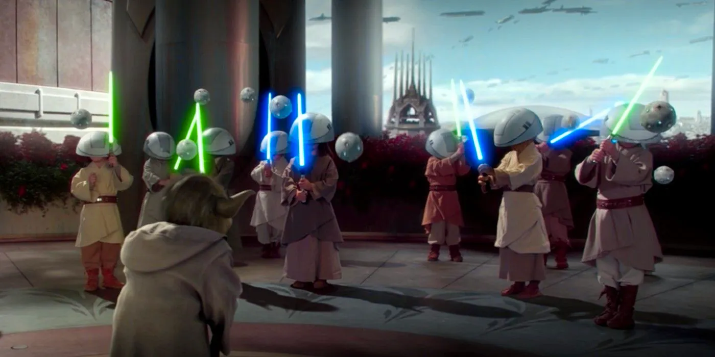 Yoda trains a group of Younglings in Star Wars Attack of the Clones Image