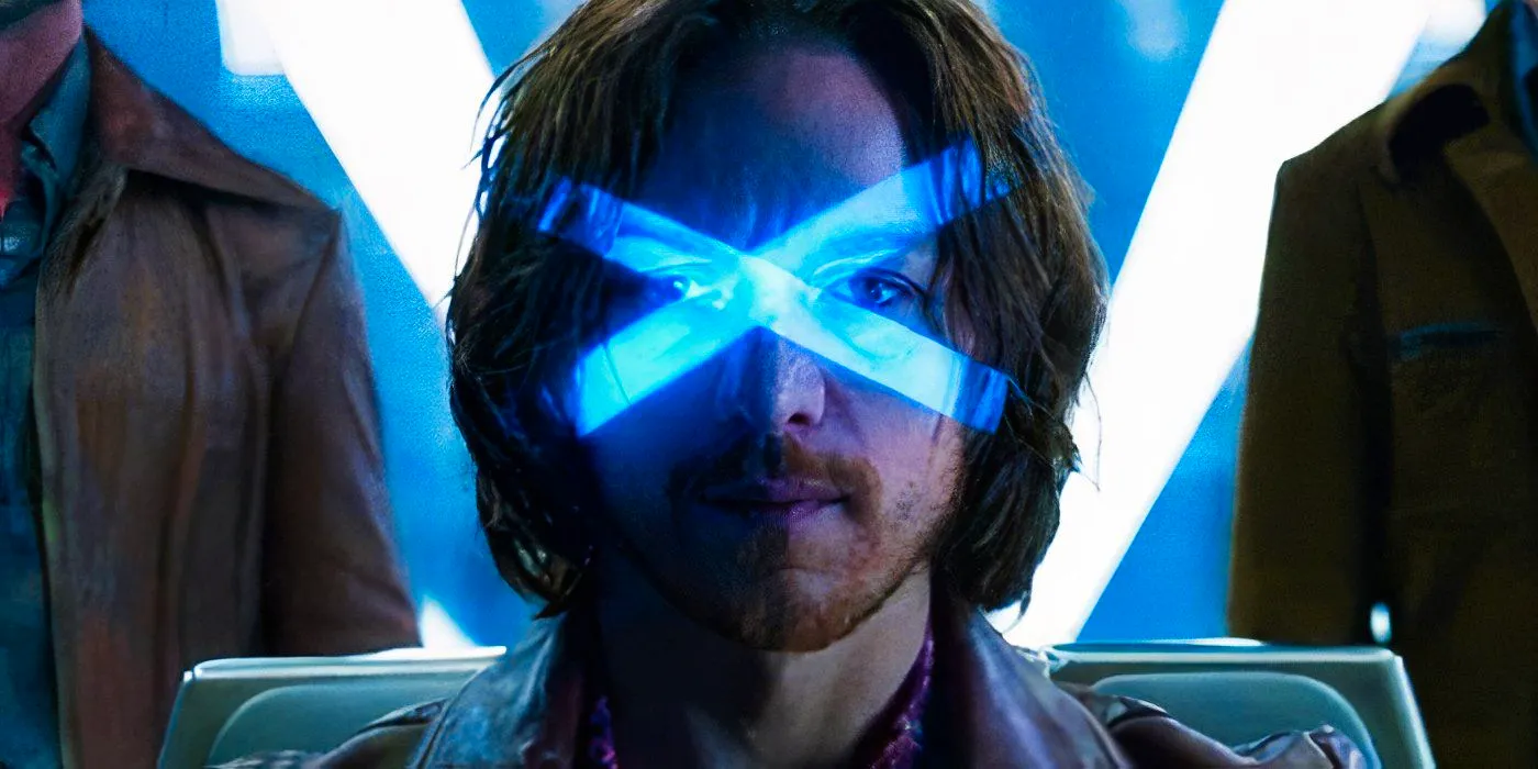 Young Charles Xavier with blue X in X-Men Days of Future Past Image