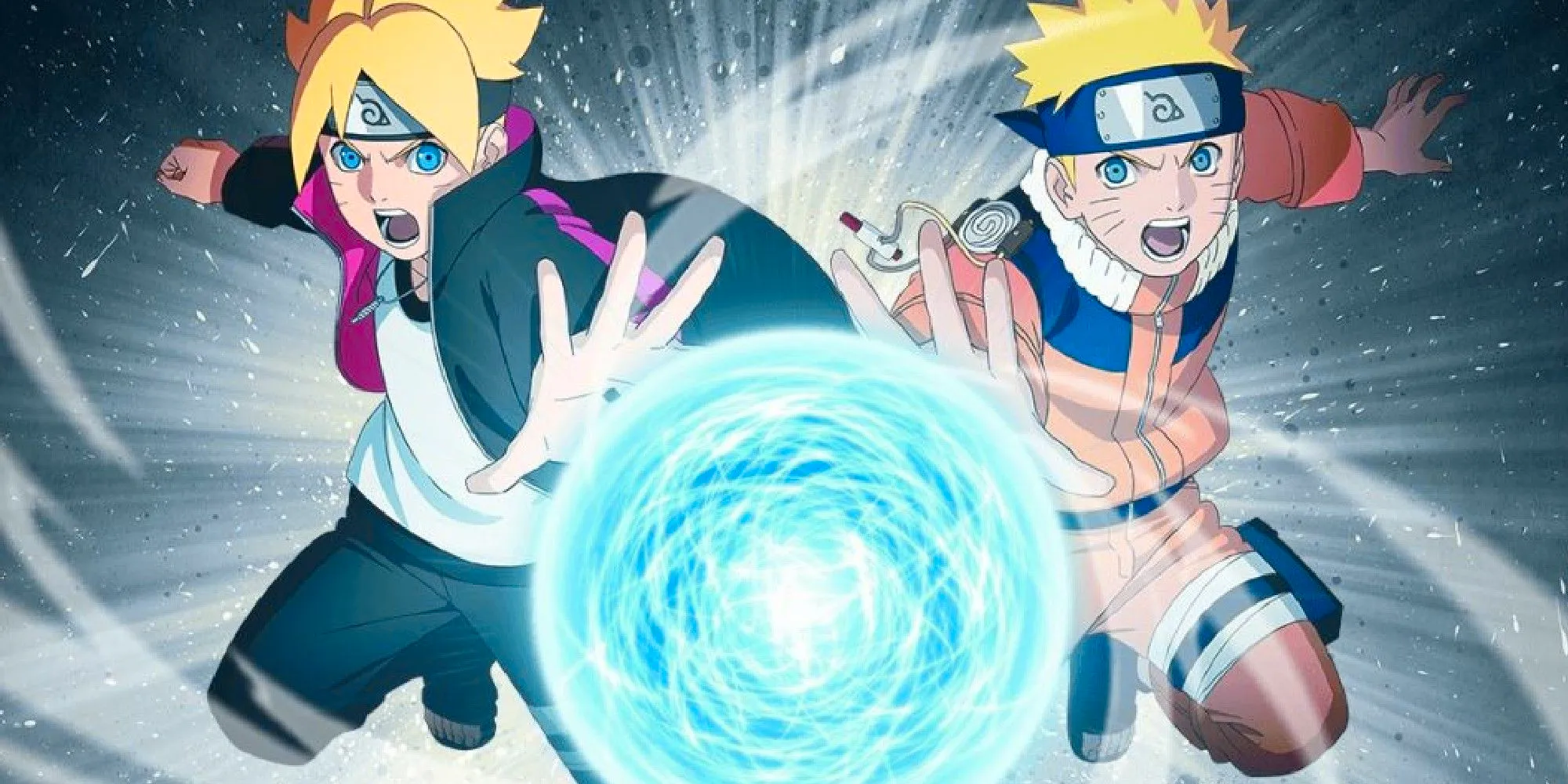 Young Naruto and Boruto launching a Rasengan together Image