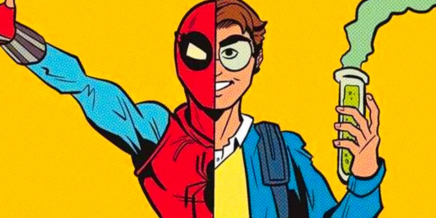 Your Friendly Neighborhood Spider-Man image of Peter Parker with half of him in his civilian form and half as spider-man Image