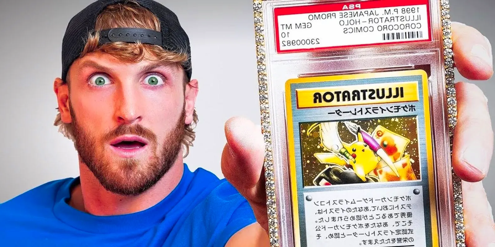 YouTube Influencer Logan Paul with the Illustrator Pikachu card worth over 5 million dollars Image