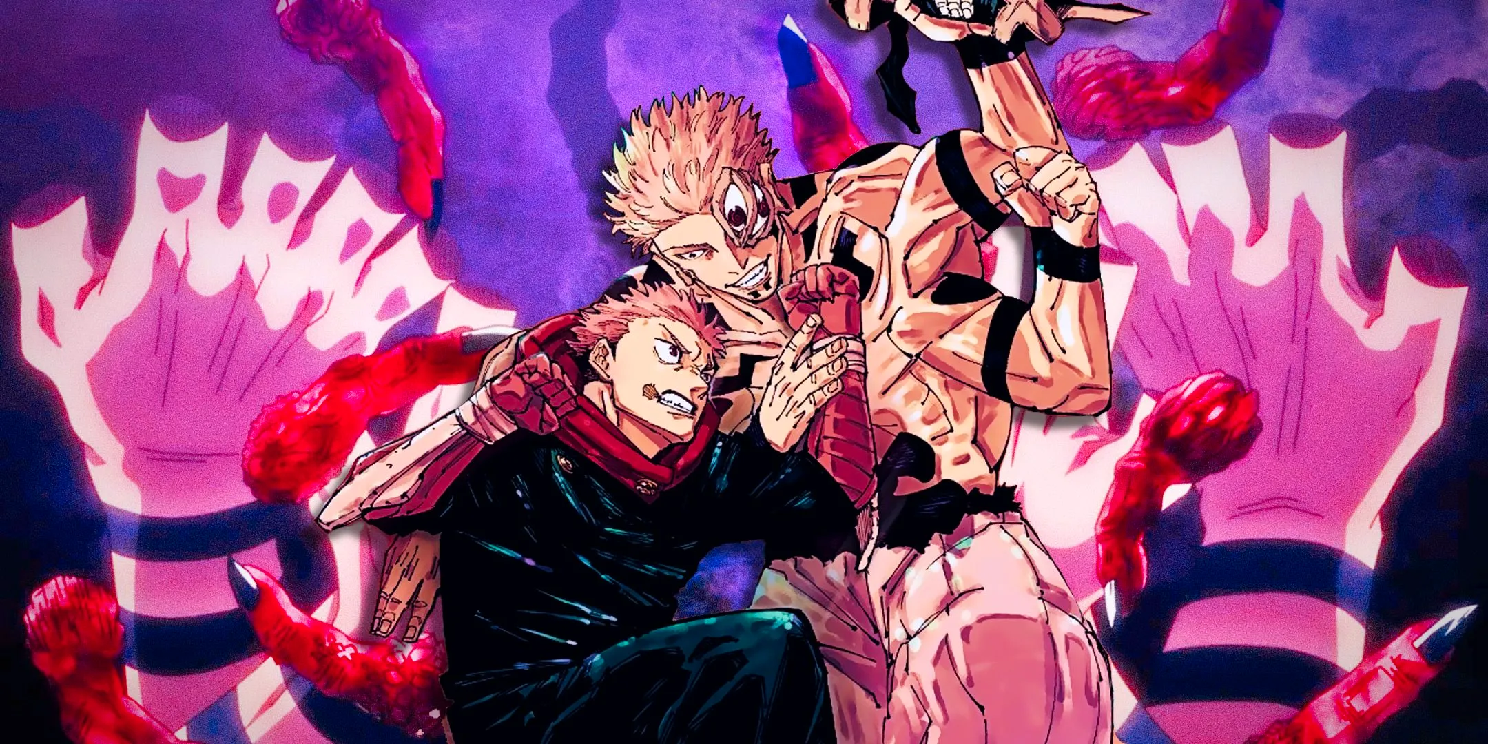 Yuji punching Sukuna in his reincarnated form with sukuna's fingers in the background in jujutsu kaisen Image