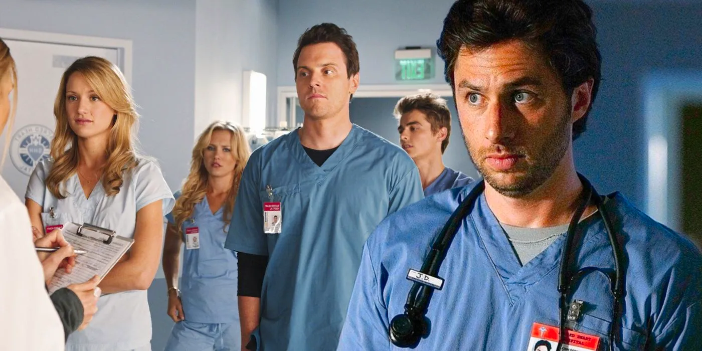 Zach Braff as JD with the cast of Scrubs season 9 Image