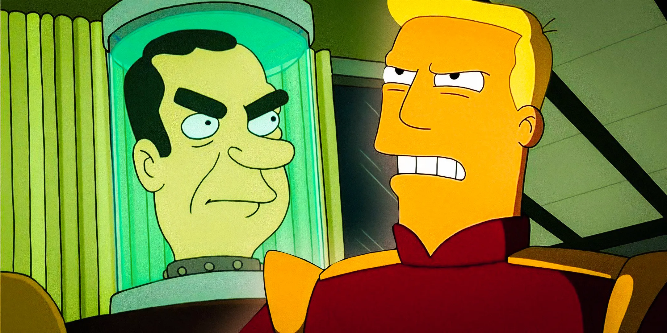 Zapp Brannigan and Richard Nixon's head in Futurama Image