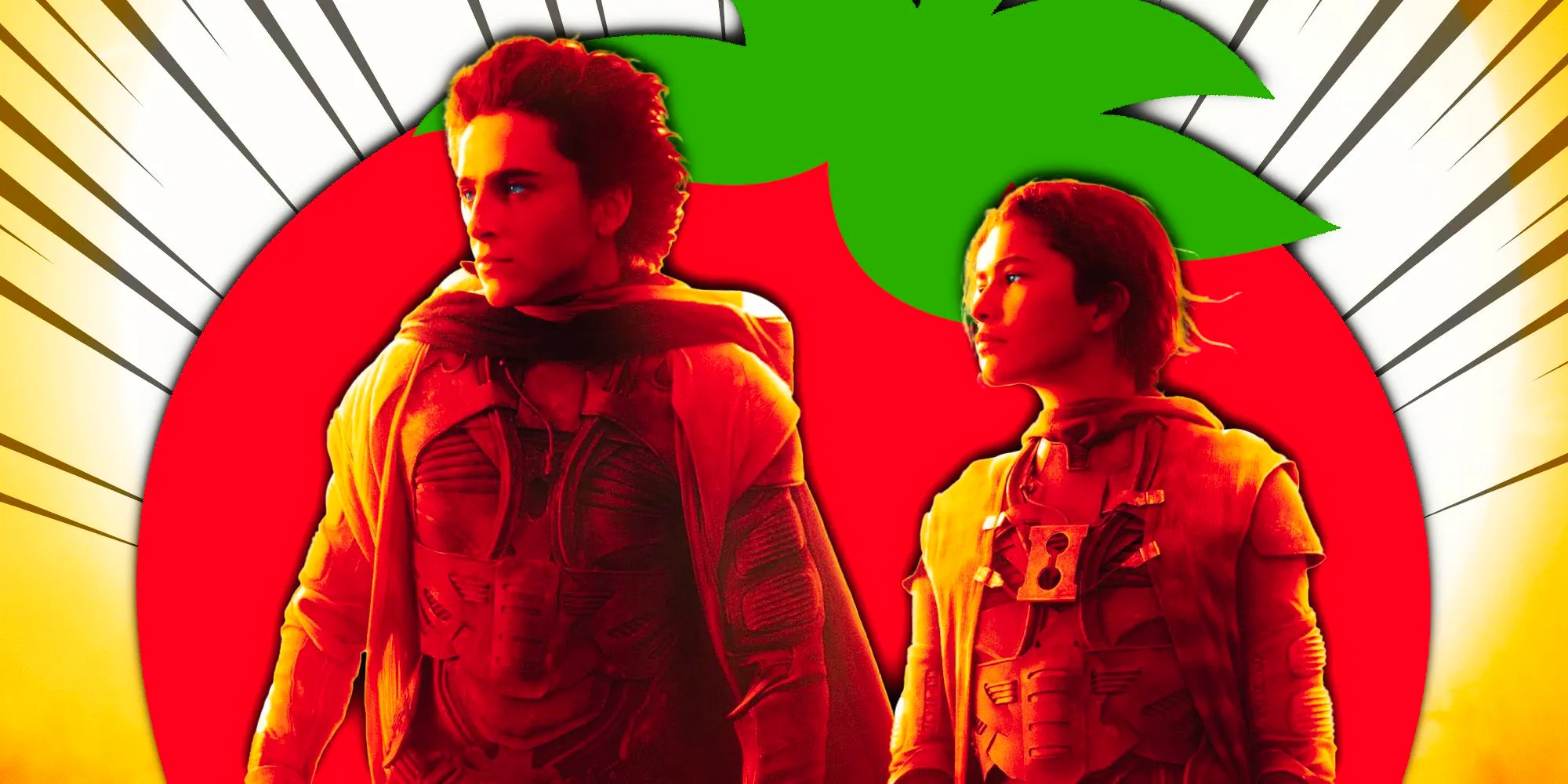 Zendaya and Timothee Chalamet in Dune Part Two with Fresh Tomato Image