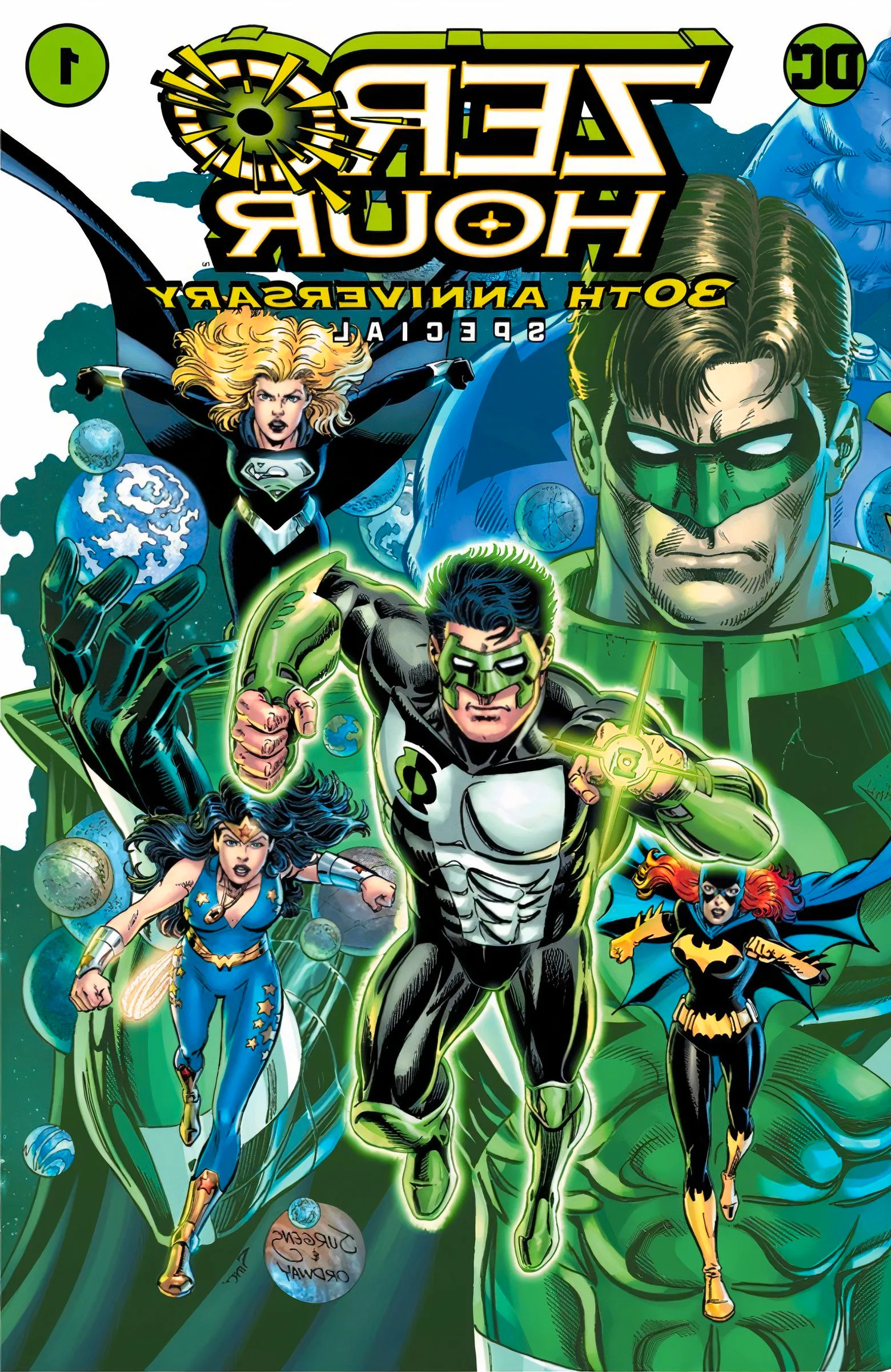 Zero Hour 30th Anniversary Special 1 Main Cover: Green Lantern Kyle Rayner leaps forward along with Supergirl, Batgirl, Donna Troy, and Hal Jordan. Image