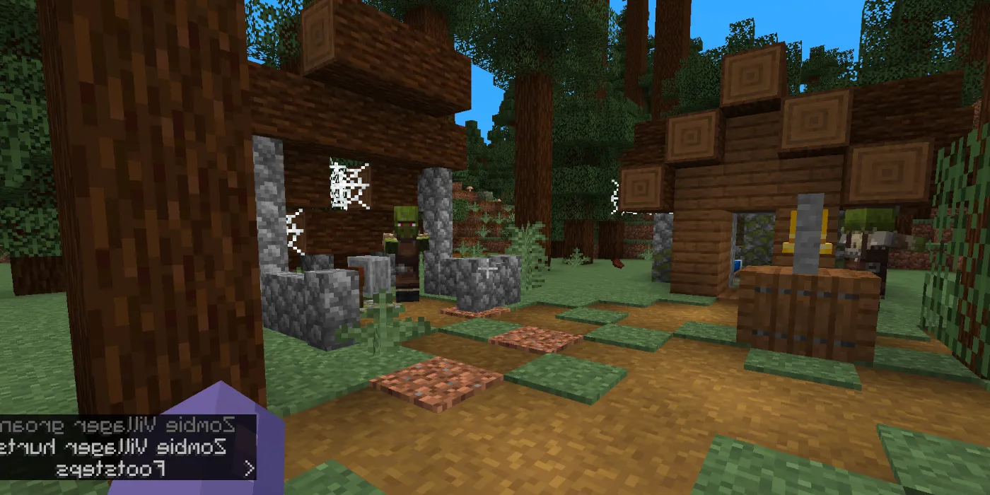 Zombie Blacksmith at an abandoned Spruce village in Minecraft. Image